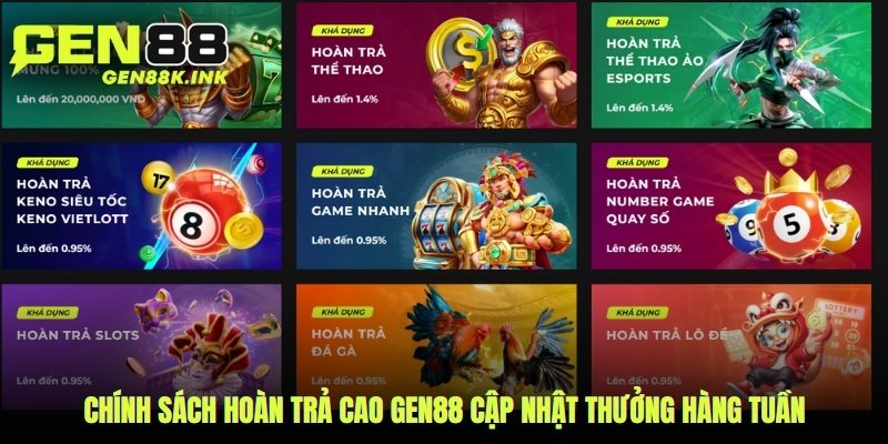Chính sách hoàn trả cao gen88 cập nhật thưởng hàng tuần không giới hạn